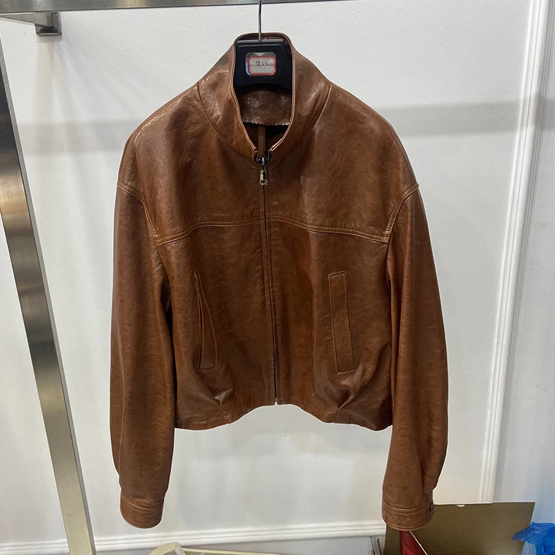 Women Spring Black Genuine Sheepskin Leather Short Jacket Coat Autumn Real Leather Jacket