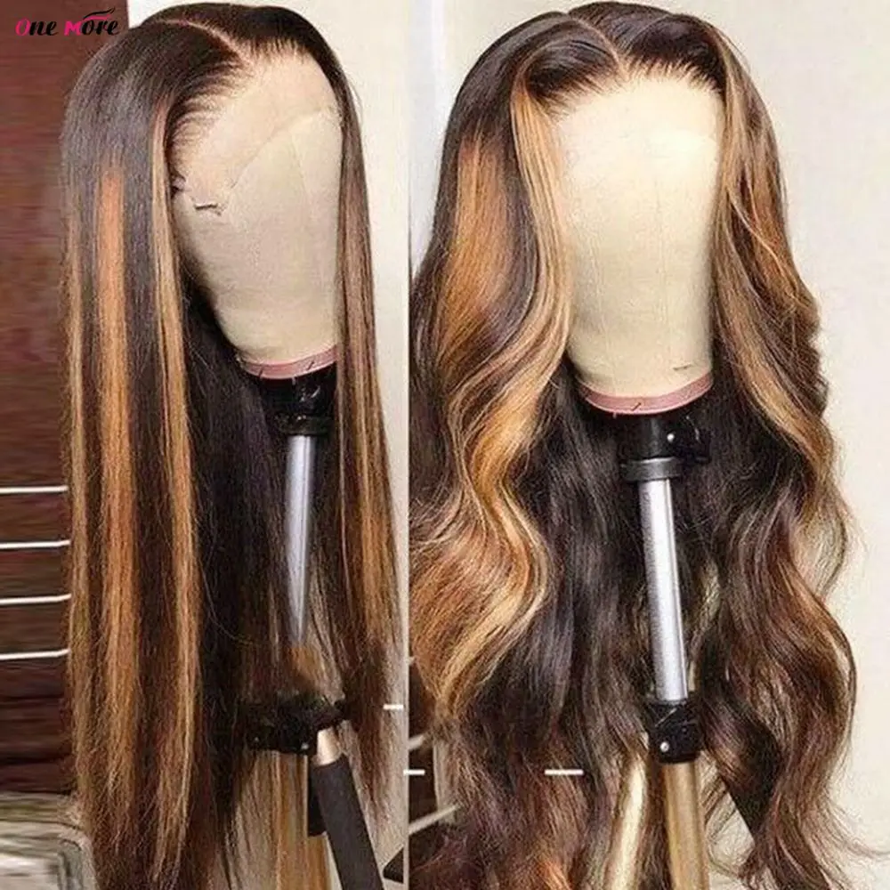 Faisceaux de cheveux humains Body Wave avec fermeture, reflets colorés ombrés, marron, 4x4, 5x5, FB30