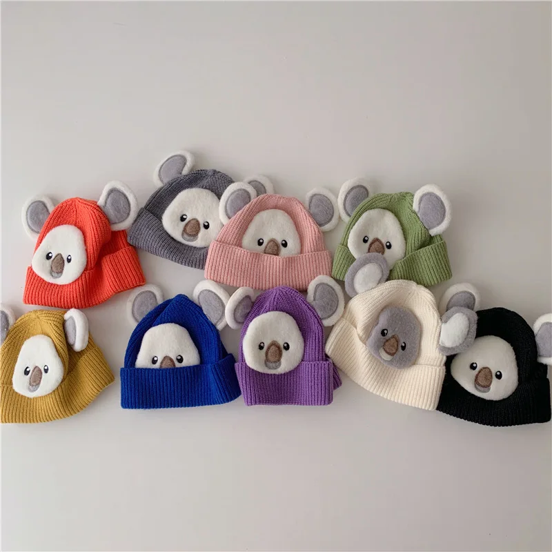 

Autumn Winter Kids Boys Girls Knitted Hats Soft Warm Baby Beanies Lovely Koala Pattern Casual Children Caps