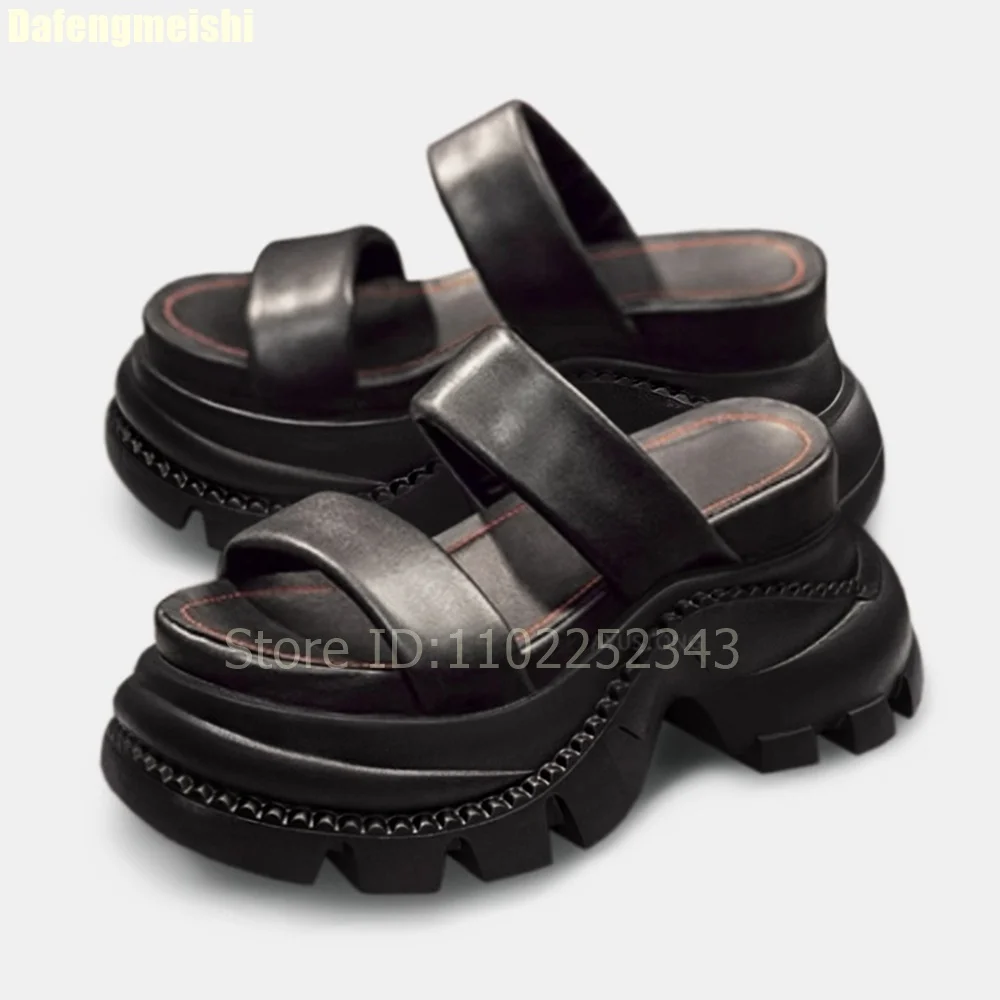 

Thick-Soled Slippers for Women 2025 Summer Outdoor New Open-Toe Wedges High-Heeled Shoes Platform Slip-On Fashion Black Sandals