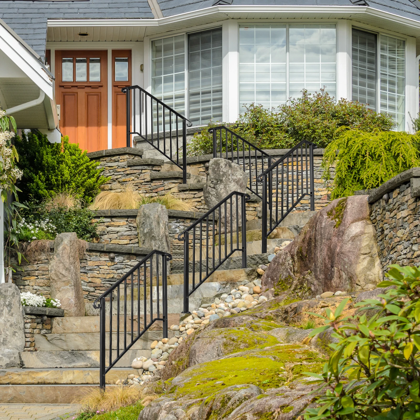 Artisasset Matte Black Outdoor 3 Level Iron Handrail