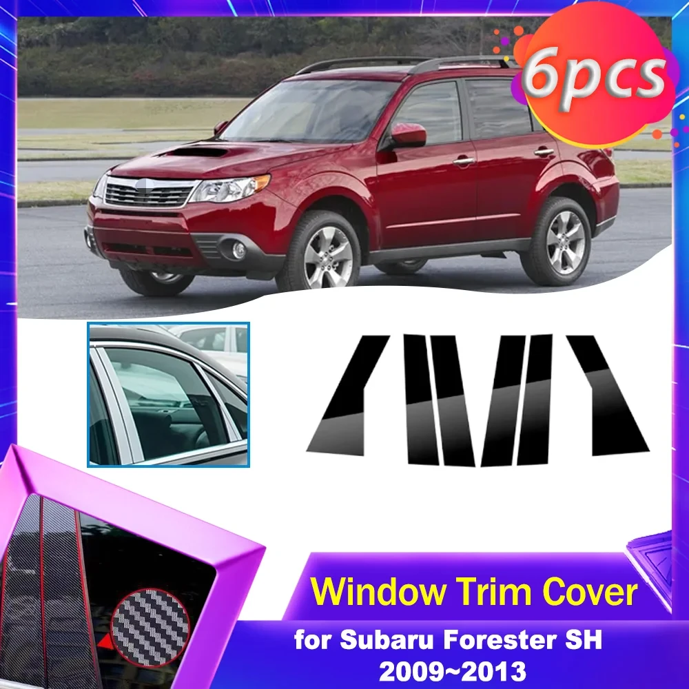 

For Subaru Forester SH 2009~2013 2010 Carbon Fiber Chrome Black Sticker Pillar Posts Decal Accessorie Car Door Window Trim Cover