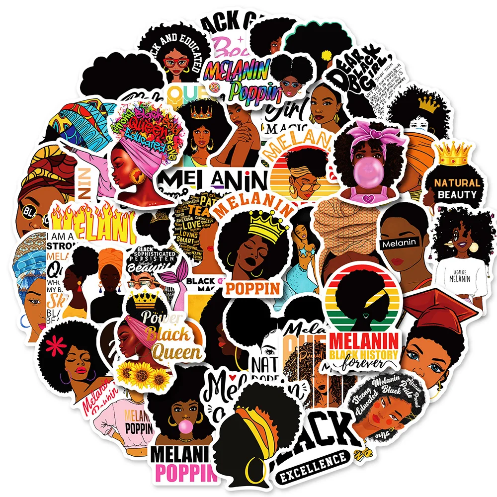 

10/30/50PCS Pop Black Skin Girl Melanin Stickers DIY Phone Laptop Luggage Skateboard Graffiti Decals Fun for Kid Toys