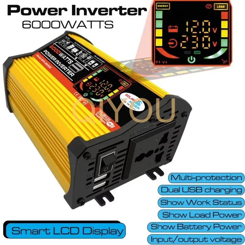 500W LCD Display Car Power Inverter Dual USB Voltage Converter Adapter 12V to 220V/110V Sine Wave Transformer Modified