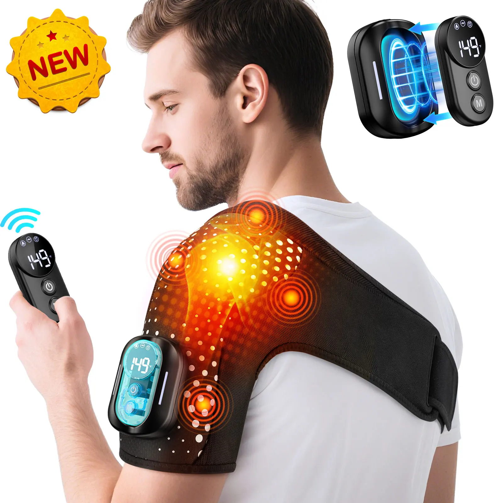 

Remote Control Shoulder Massage Pad Heating Vibration Large Area Massager 5 Gears Temperature Thermal Shoulder Mascle Relax Belt