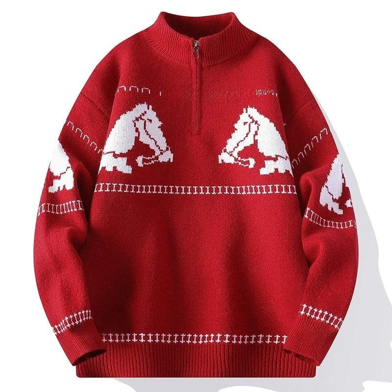 

2025 New Winter Knitted Sweater for Men Couple Youthful Red Knitwear f Zipper Warm Casual Sle mid Thiened Winter Faion