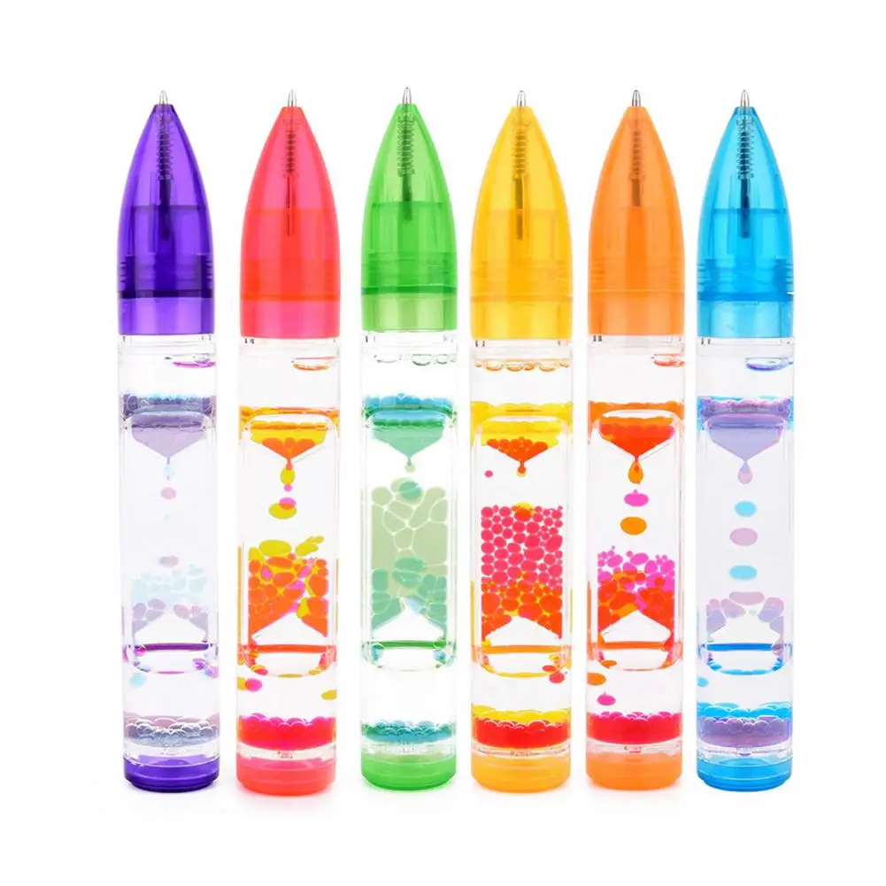 Rainbow Liquid Bubbler Pen Hourglass Reusable Bubbler Fidget Pen Liquid Motion Bubble Hourglass Ornaments Liquid Timer Decor