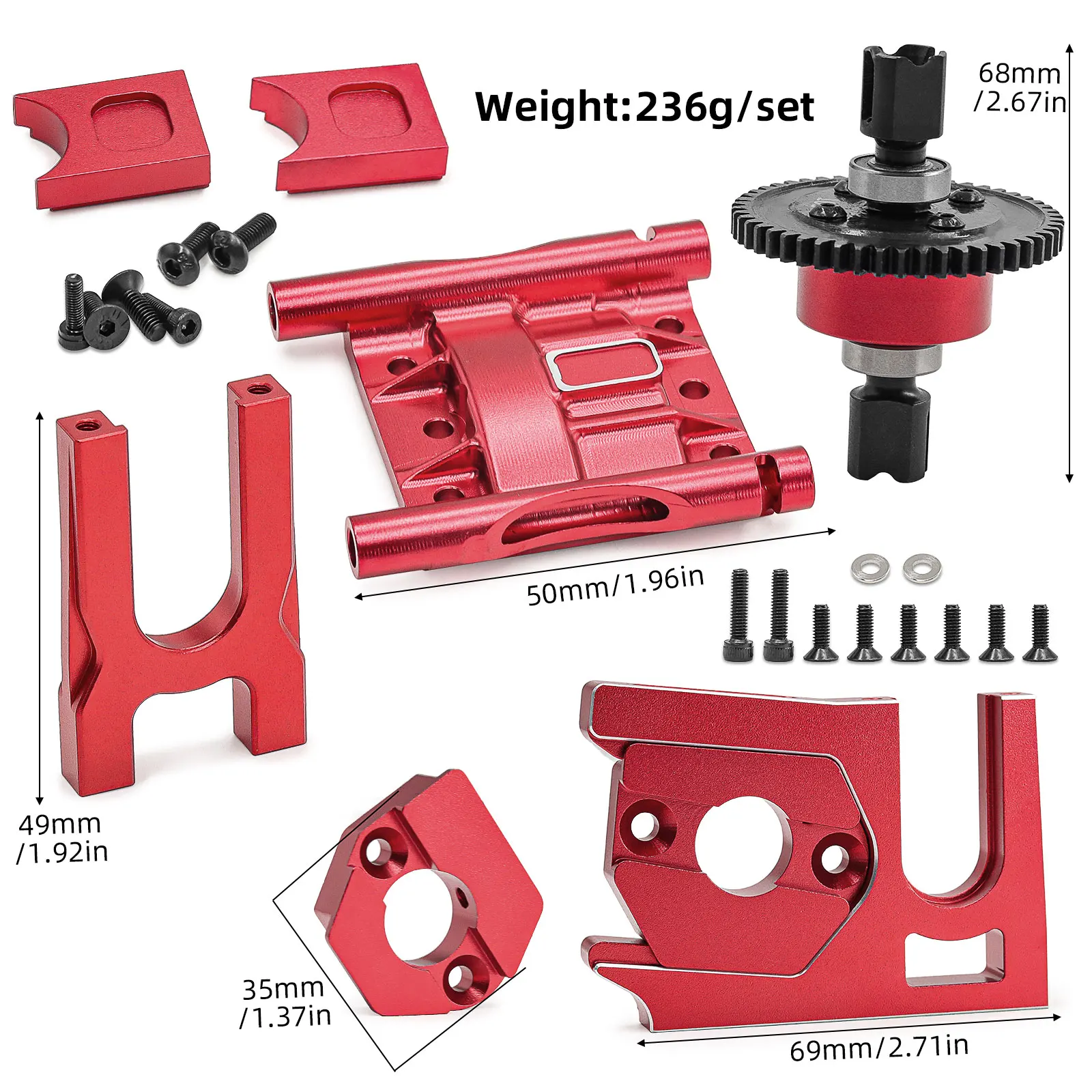 Kit de montaje de diferencial de Metal 46T con soporte de Motor deslizante + montaje diferencial y cubierta para ARRMA 1/8 Typhon/Outcast 6,Kraton V5 1/7 Mojave