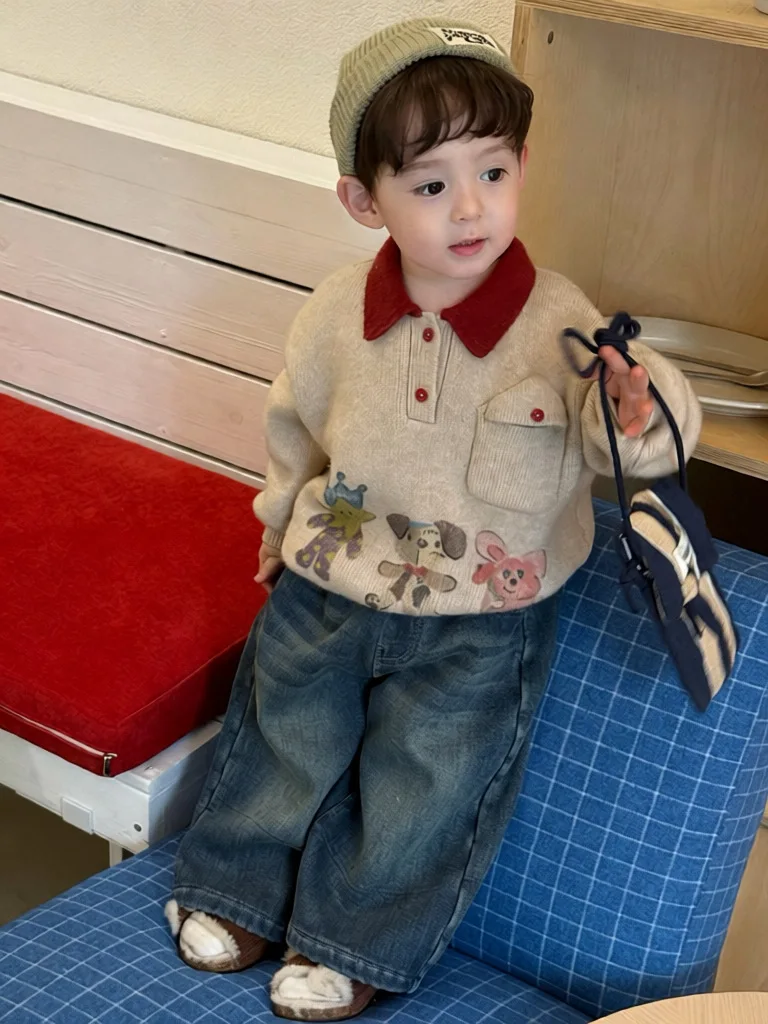 Verdickter Warmpullover für Jungen, neues Kinder-Strickoberteil, Baby-Winterkleidung, trendige und stilvolle Kinderkleidung – Detail 6
