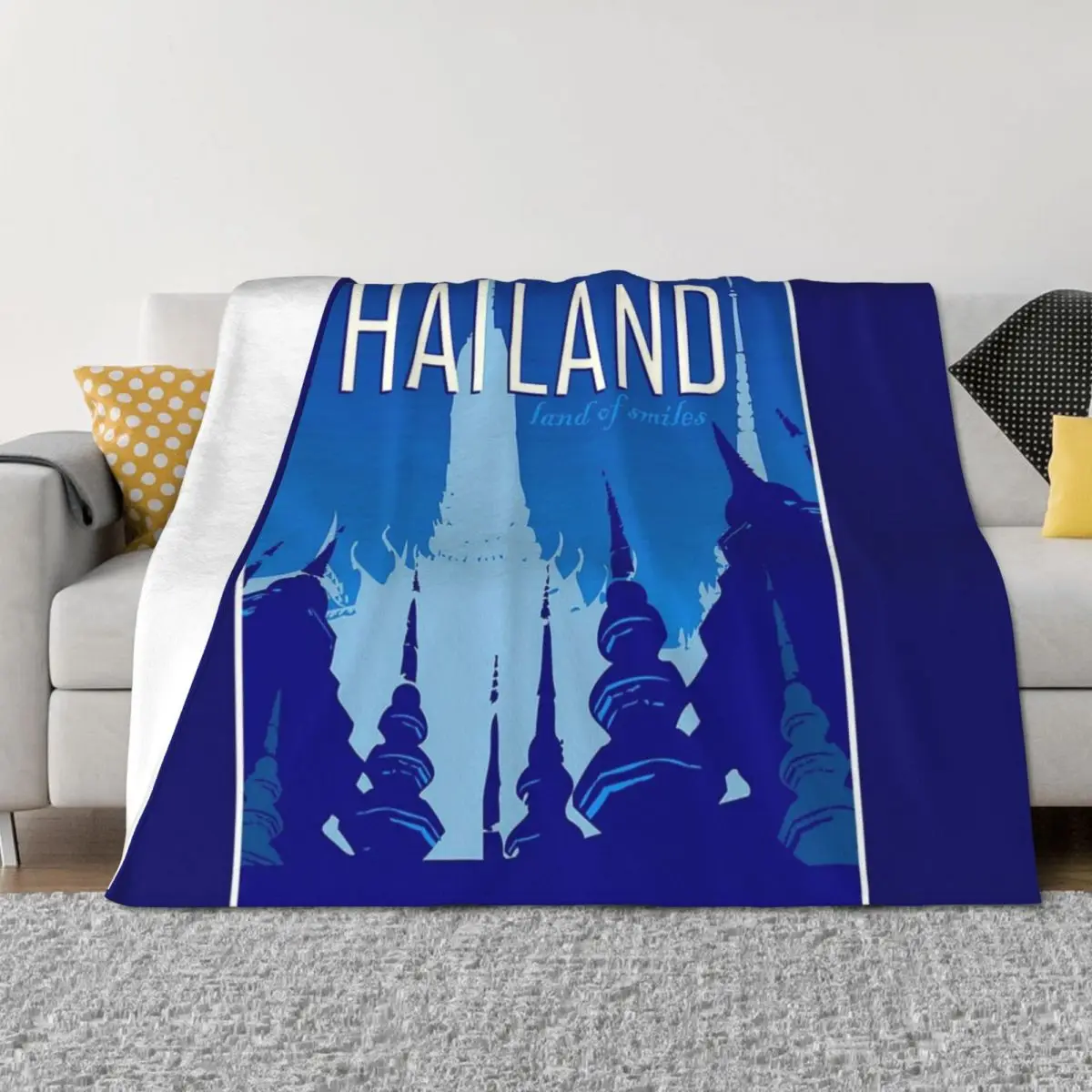 

THAILAND : Vintage Travel and Tourism Advertising Print Throw Blanket Sofas Bed linens Hairy wednesday Blankets