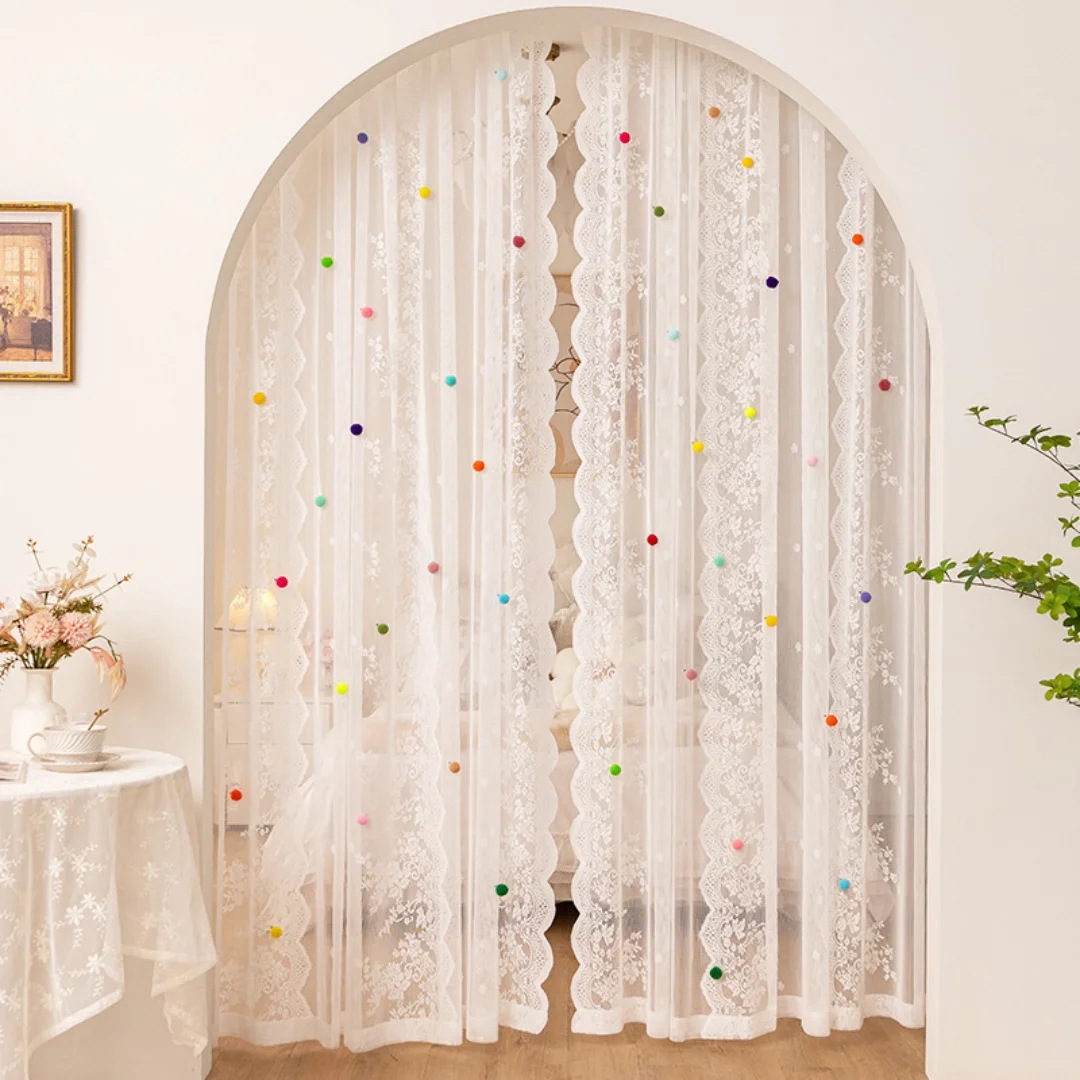 Korean small fresh lace gauze curtain girl princess wind bedroom children's room French curtain partition door curtain shade
