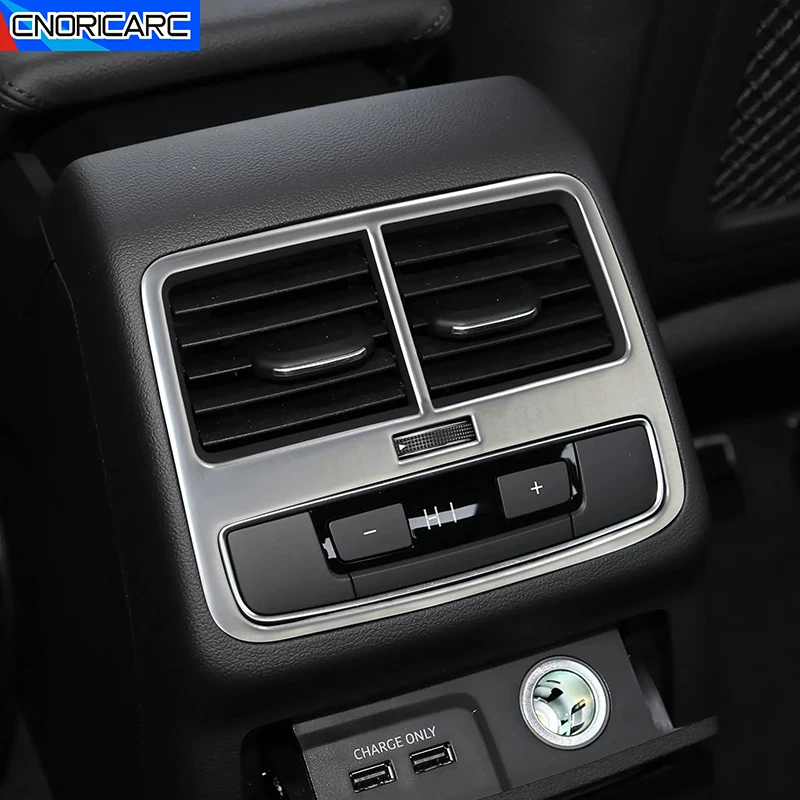 Rear Air Condition Vent Outlet Panel Frame Decoration Sticker Trim Strip For Audi A4 B9 2017-2021 Stainless Steel Car Accessory