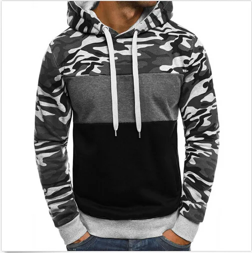 Men's Spring - Autumn Fleece Hooded Sweatshirt, A Trendy Camouflage Color - Blocked Slim - Fit Top From Europe and America.