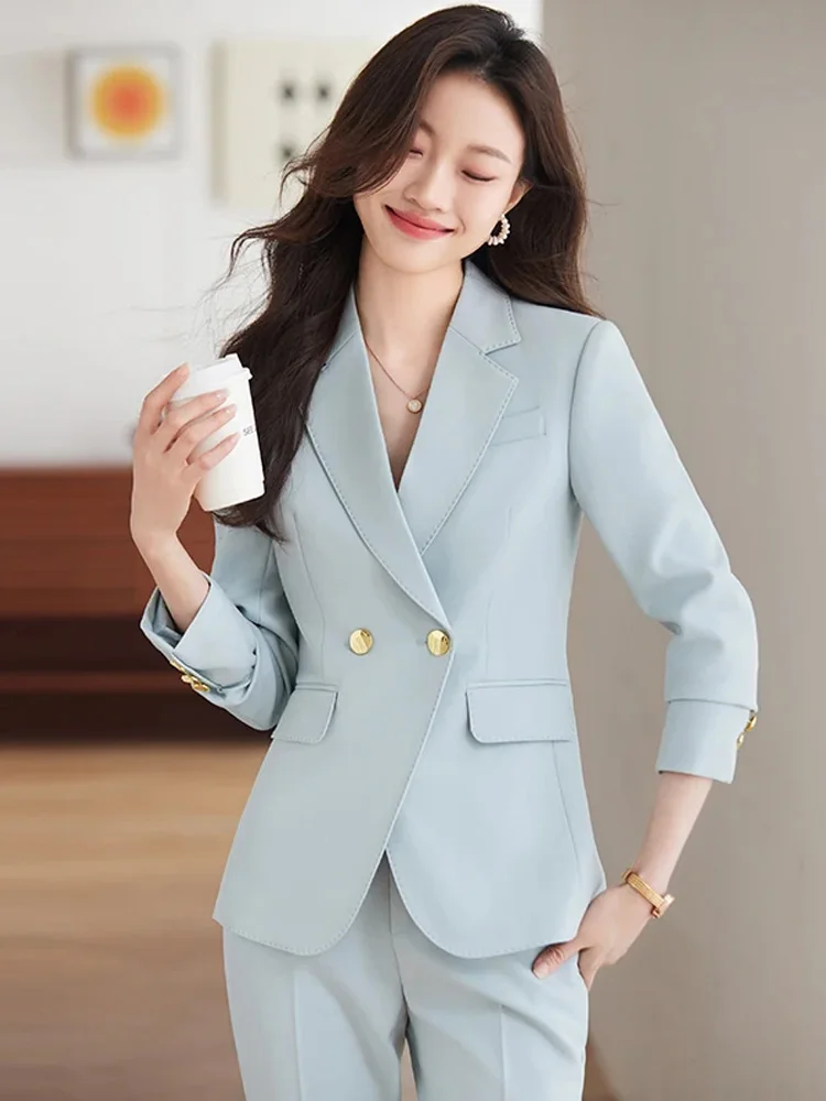 

Red Dark Blue Black Women Pant Suit for Office Lady Two Pieces Set Size S-4XL Formal Work Career Blazer Coat With Pant Set Suit