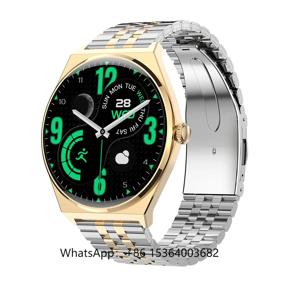 

TJXL-TKYUAN Ultra-Thin AMOLED Smartwatch for Men Waterproof IP67 Blood Pressure Monitor Steel Leather Strap for Bluetooth Call F