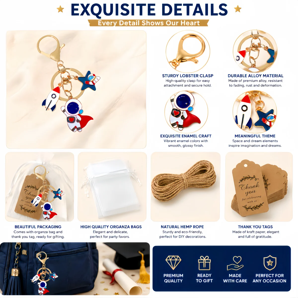 15pcs/5sets Astronaut Keychain Gift Space-Themed Party Supplies Holiday Party and Celebration Gift Set view 3