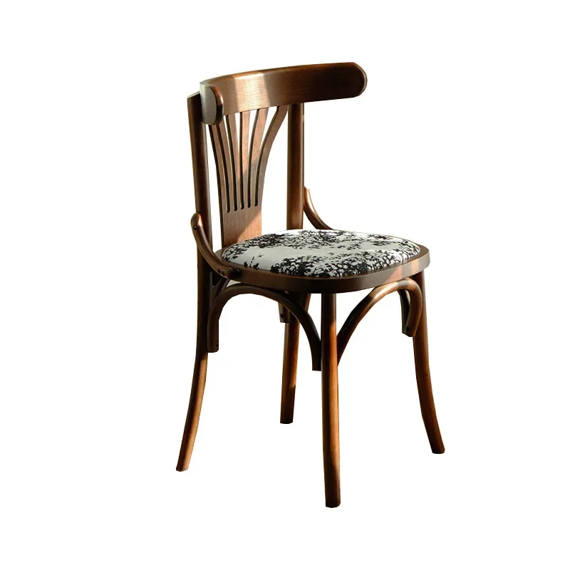 

Cafe milk tea shop medieval walnut chair, wooden restaurant backrest chair French style