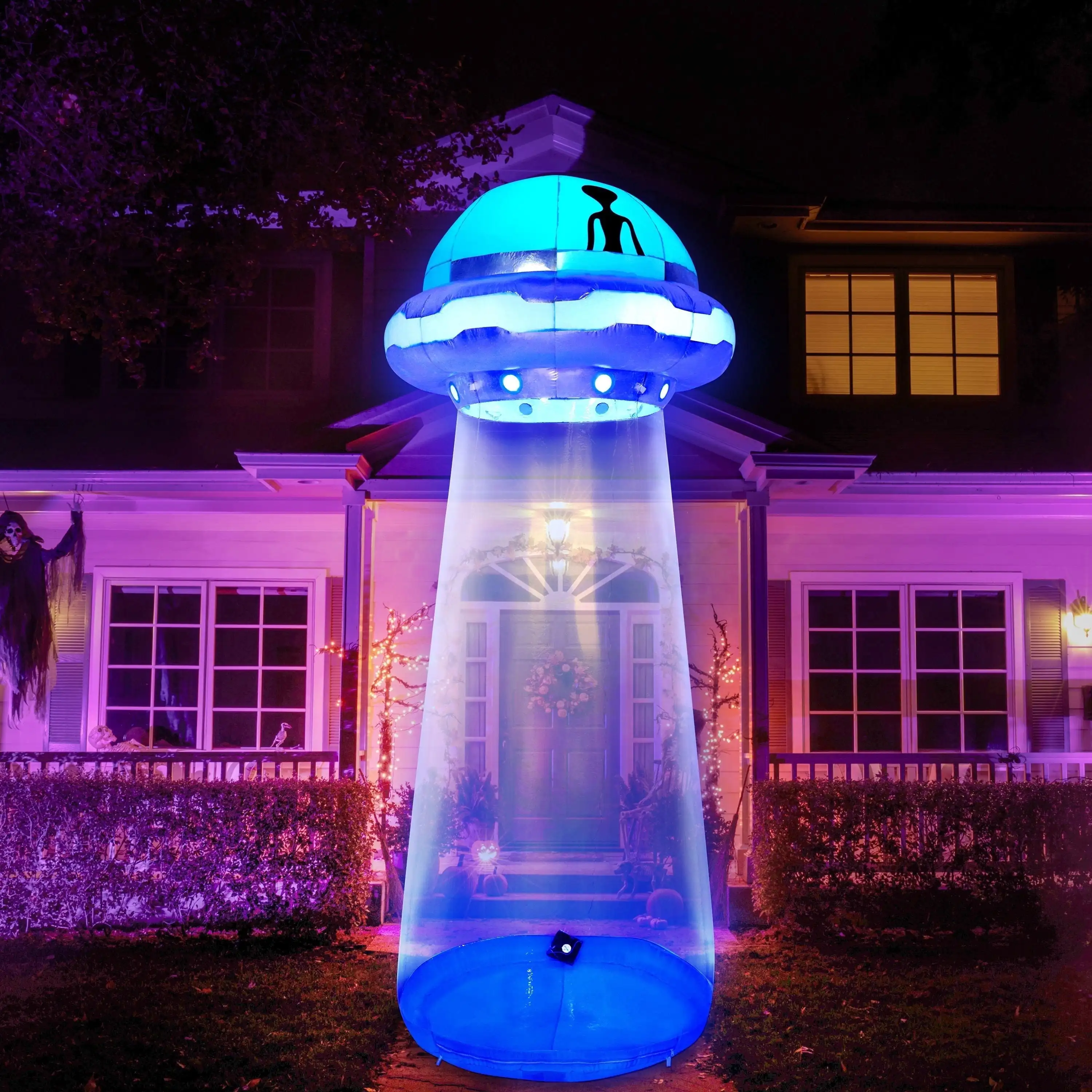 

Joyfy 12ft Halloween Inflatable UFO Alien Decoration with Built-in LEDs UFO Halloween Outdoor Lawn Decoration