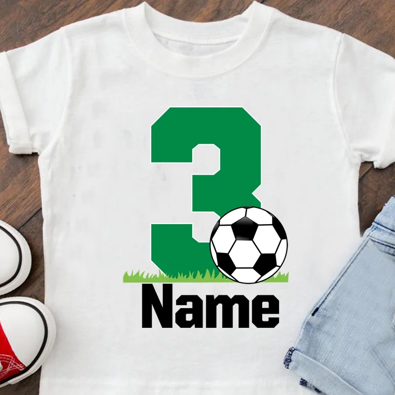 T-Shirts Meisjes/Jongens Voetbal Verjaardag Custom Naam Ontwerp Voetbalshirts Kids Kleding Truien Voetbal T-Shirts Wit Tops T-Shirt