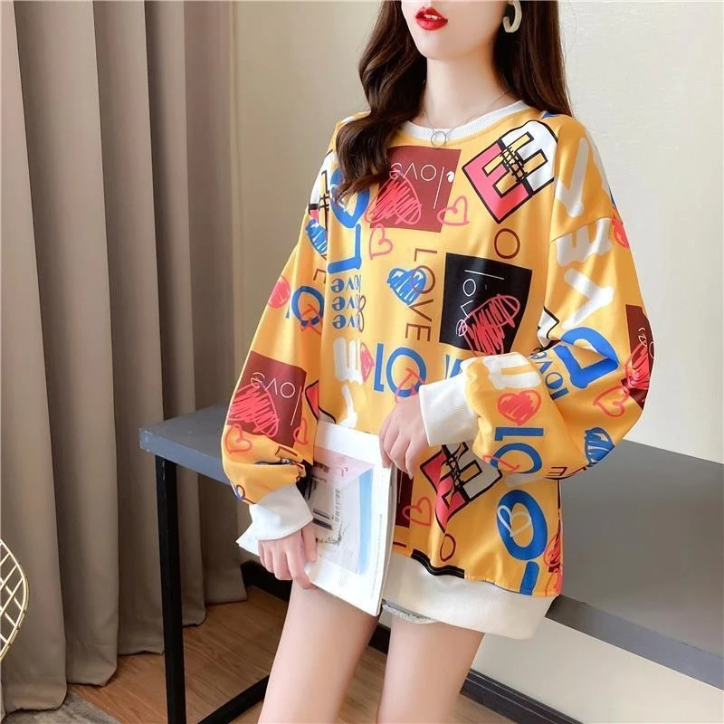 Harajuku Mode Gedruckt Langarm Sweatshirt für Frauen Dropshipping Grundlegende Ätherisches Sweat-shirt Designer Frau Pullover Tops