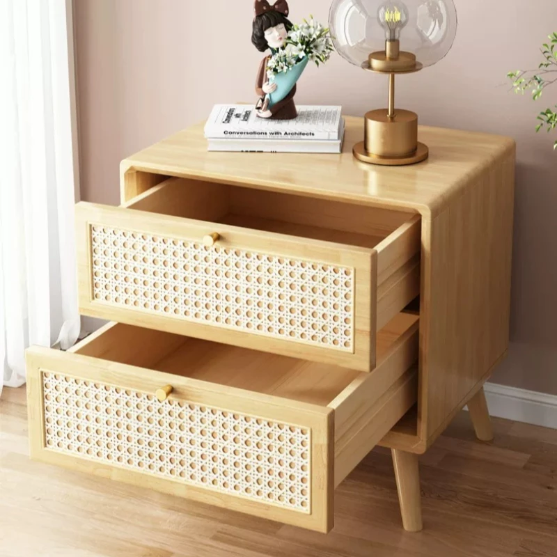 Mini Japanese Nightstand Simple Vintage Rattan Farmhouse Nightstand Modern Luxury Muebles Para Dormitorio Living Room Furniture
