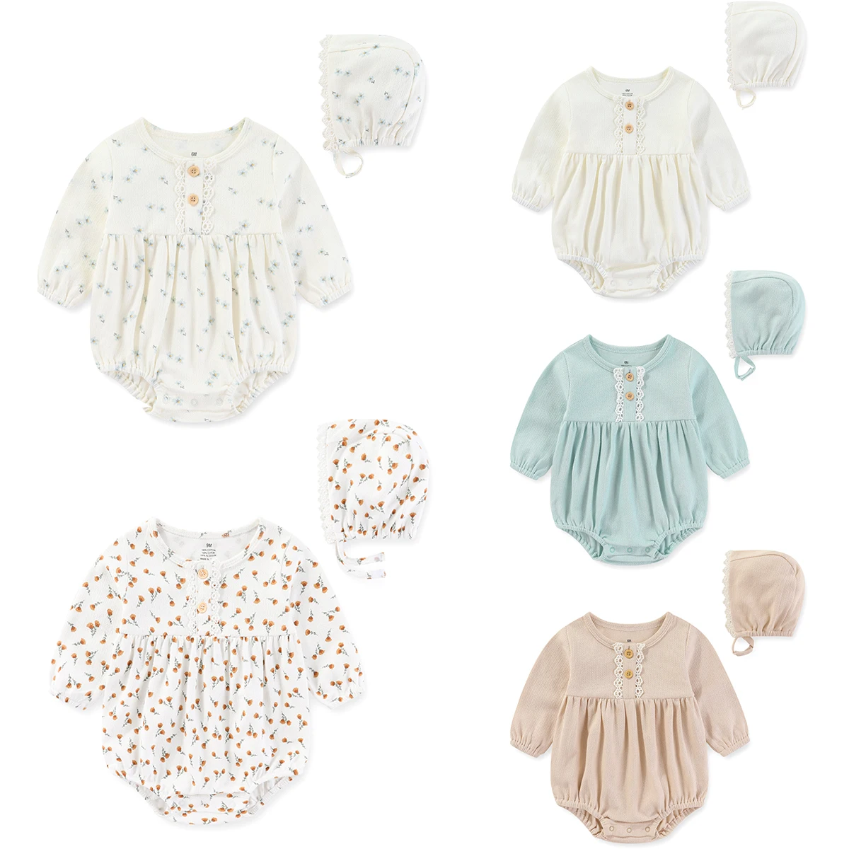 

Модный милый короткий/длинный боди для маленьких девочек + шапки (повязка на голову), 3-24 месяца, милые милые комплекты одежды для новорожденных девочек