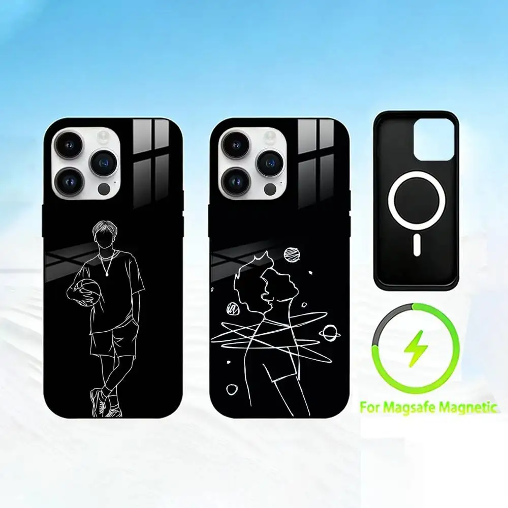 

L-Line Art Illustration Phone Case For iPhone 17 16 15 14 13 12 Pro Max Plus for Mirror Wireless Magnetic Cover