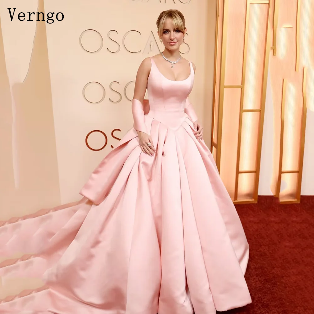 

Verngo Pink Satin Shawl Evening Dress Spaghetti Straps A Line Sweap Train Prom Dresses Elegant Fashion Party Gowns Customized