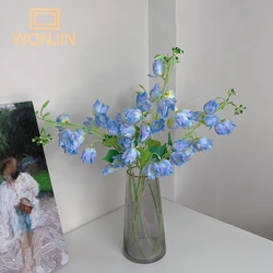 Artificial Flowers 85cm Long Campanula Bell Blue Flocking Flower Branch for Wedding Home Decorative Hyacinth Silk Flower