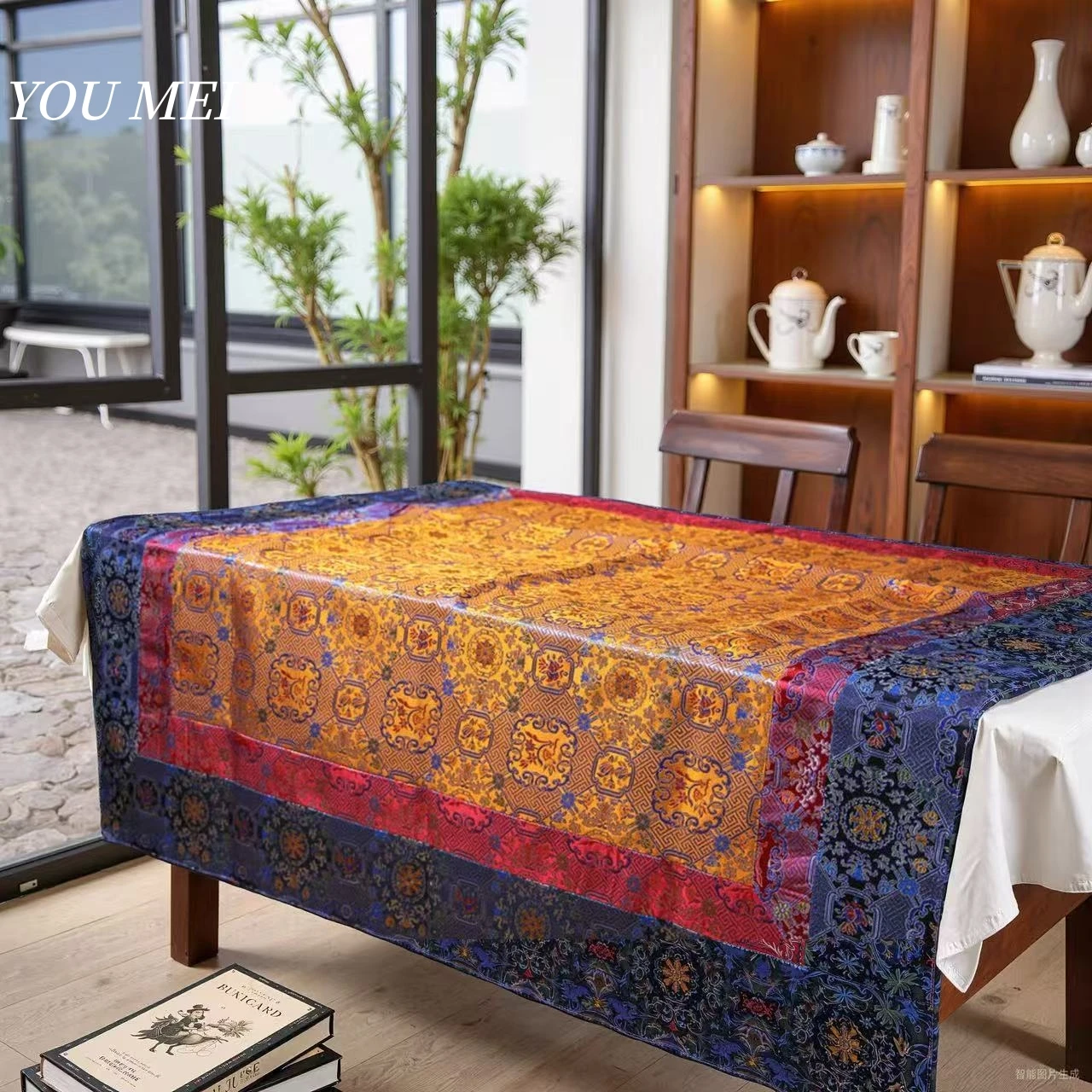 Tibetan Altar Cloth,Square Buddha Table Cloth Woven With Satin Eight Auspicious Pattern Woven Flower Cloth Buddha Tablecloth