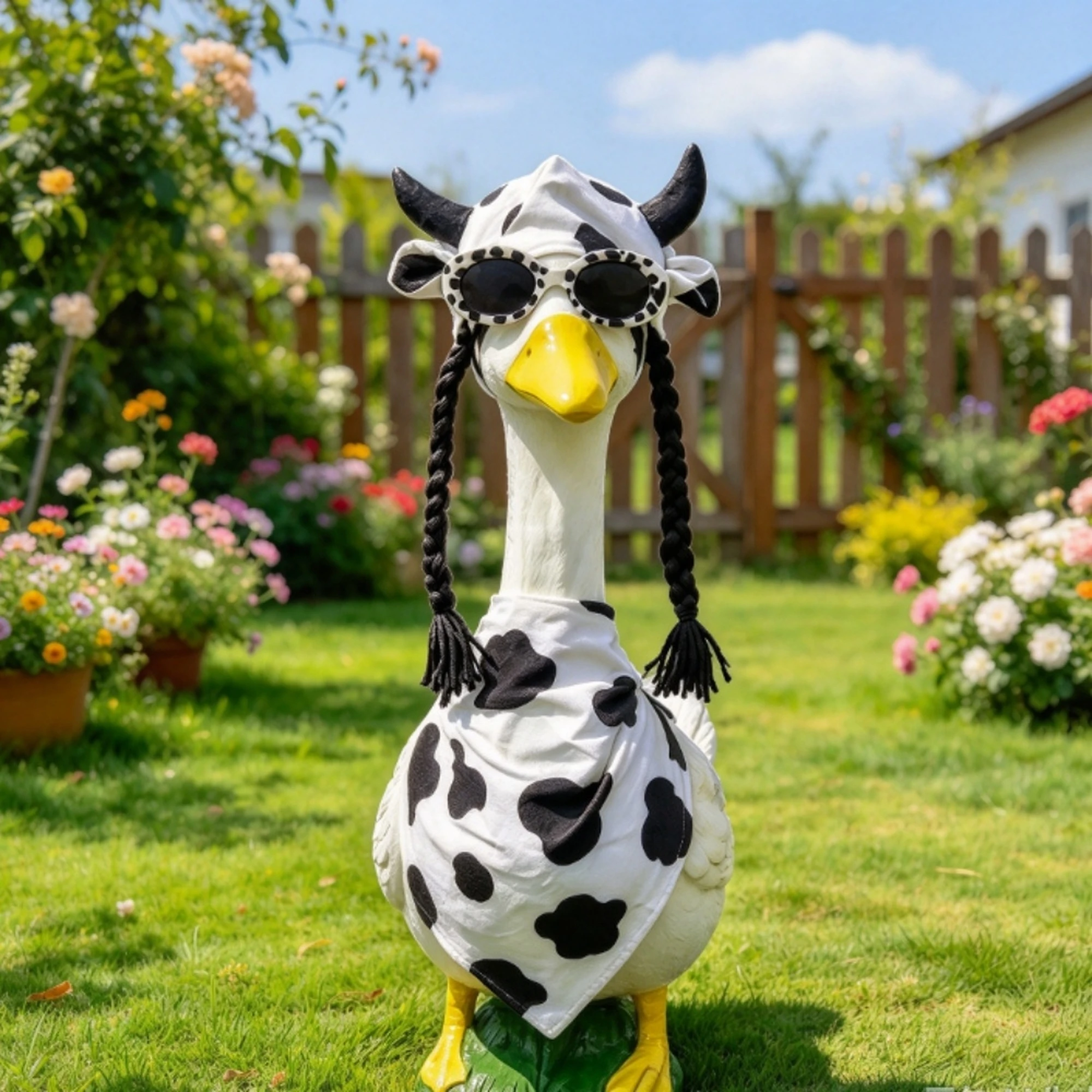 23 in Goose Outfit Cow Print Bandana Sunglasses Hat with Braided Pigtails