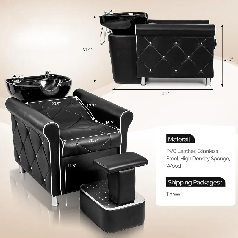 Shampoo Backwash Device with Large Porcelain Bowl, Independent Foot Pedal, Salon Sink, Shampoo Chair, Shampoo Station