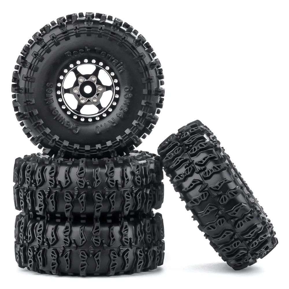 

PYFORE 1.0‘’ Beadlock Climbing Tires Metal Wheel Rim Hub 61x23mm Adapter 7mm for 1/18 1/16 RC Car Crawler Accessories
