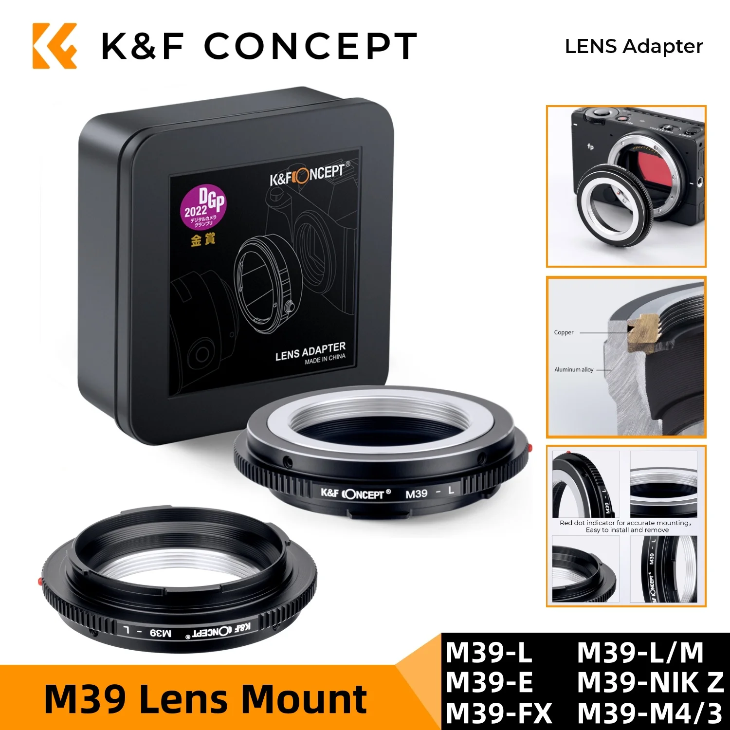 K&F CONCEPT Camera Lens Adapter for M39 Lens to Sigma Leica Panasonic Nikon Z Fuji X M4/3 Olympus L/M Sony E EOS R Mount Camera