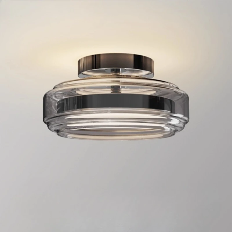 Italian Circular Smoke Grey Glass Ceiling Lights Entrance Hall Simple Kitchen Study Balcony Corridor Interior Ceiling Lamp Decor