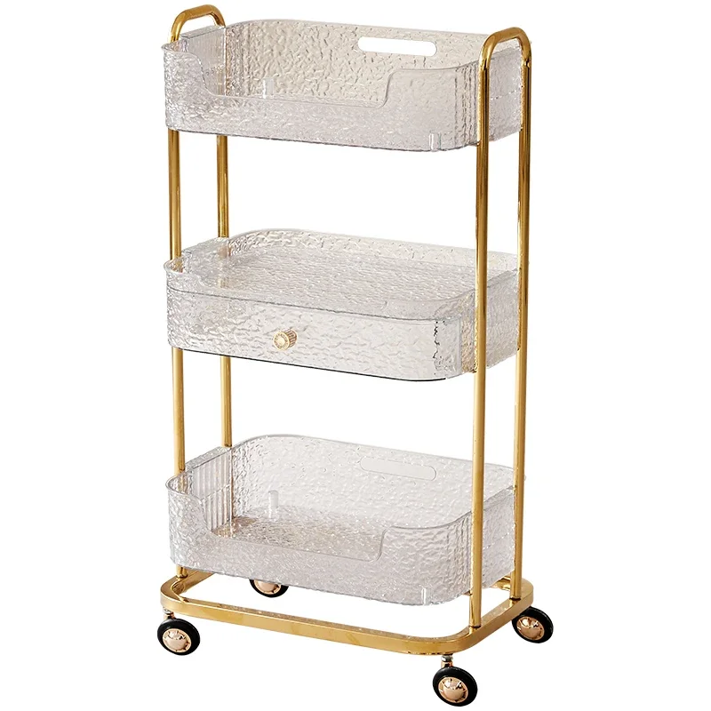 New Arrival Wholesale Luxury Golden Stainless Steel Salon Beauty Cart Rolling Trolley With 4 Wheels