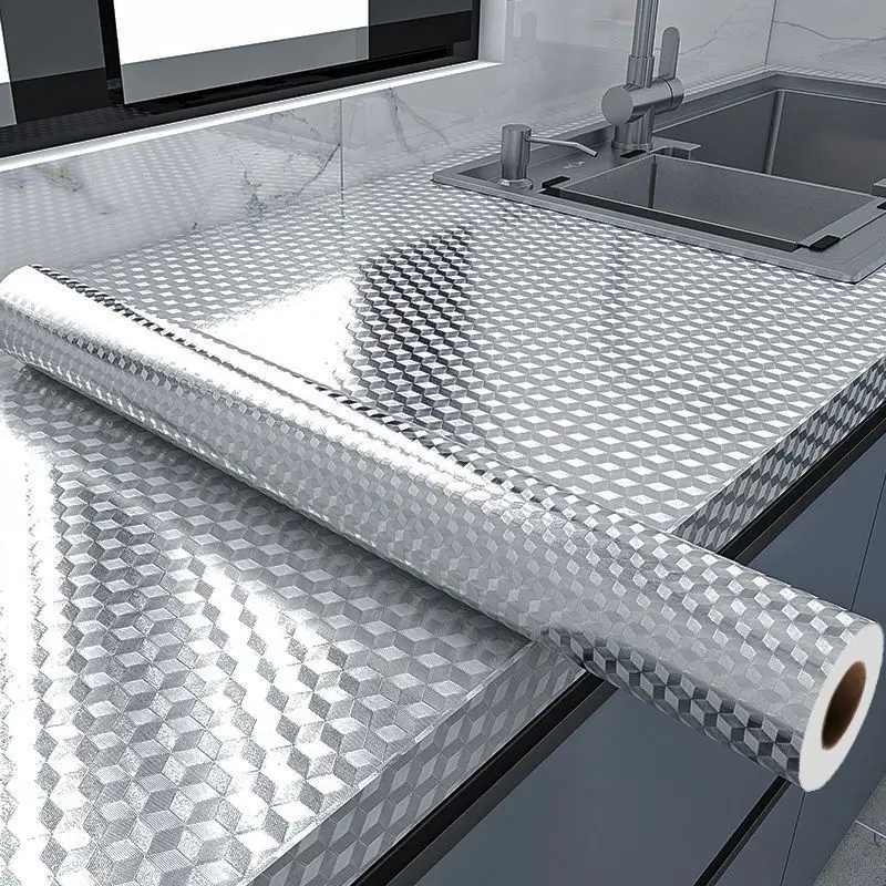Aluminum Foil Anti Oil Kitchen Wall Sticker Self Adhesive Waterproof for Countertop Drawer Cabinet Shelf Stove Backsplash Decor