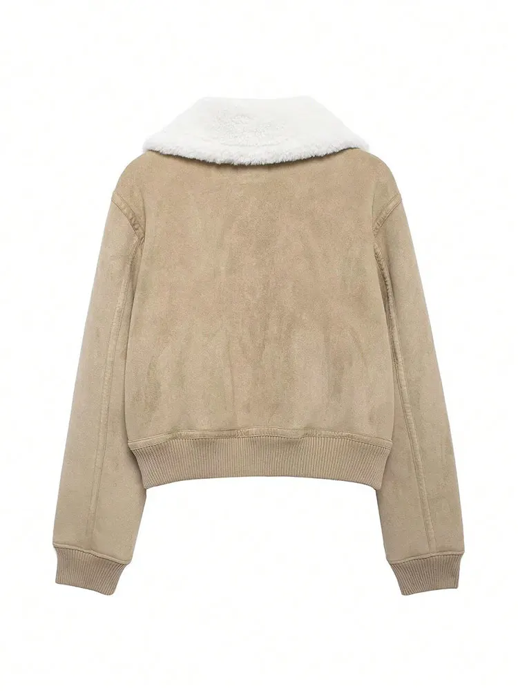 Hh outono inverno feminino grosso casaco quente turn-down colarinho manga longa com zíper jaqueta casual sólido senhora do escritório chique outerwear