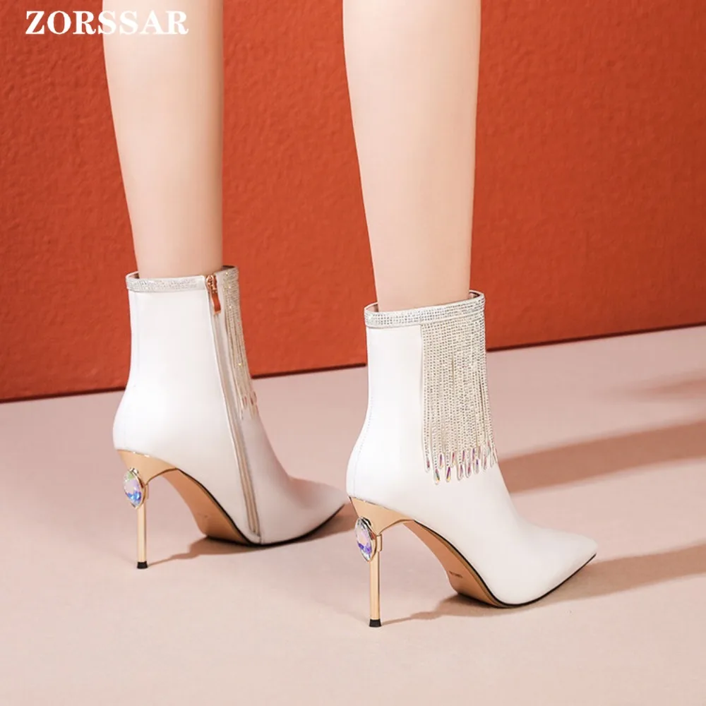 Shoes Leather Boot Women Ankle Boots Autumn Winter Boot Women High Heels Short Boots Pointed Toe Ladies Booties Chaussures Femme