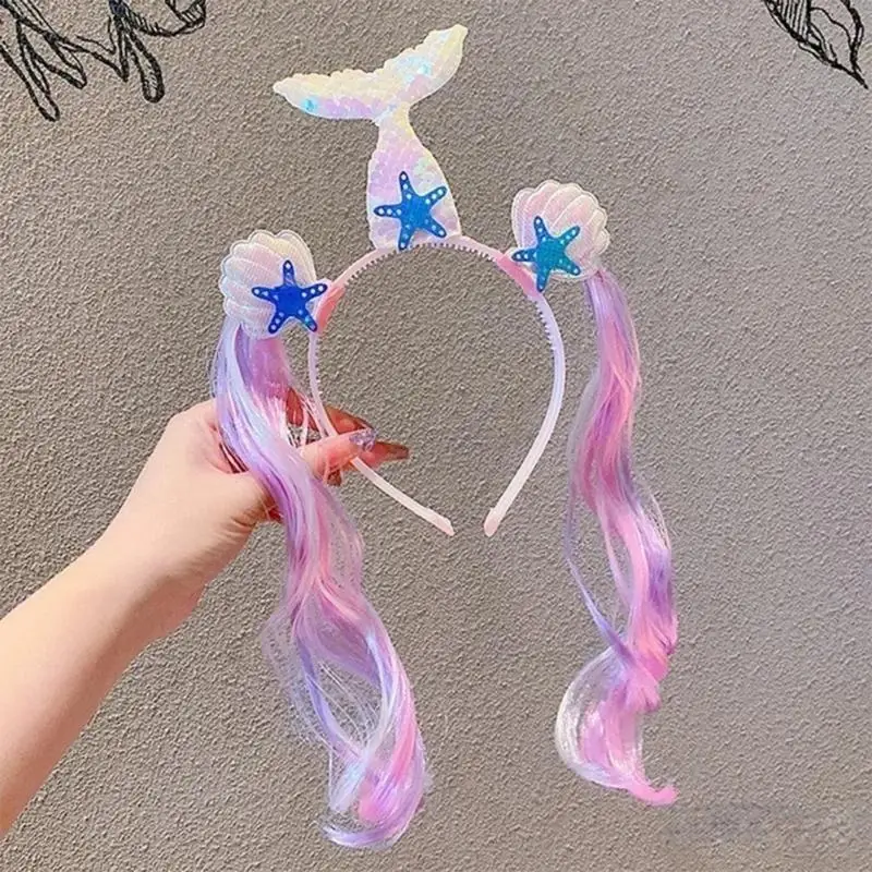 Băng đô có sừng đầy màu sắc M6CD kèm tóc giả Phụ kiện tạo kiểu tóc cho lễ kỷ niệm sinh nhật