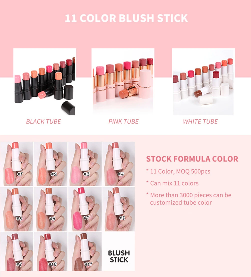 11-Farben-Private-Label-Rougestift, weiße Röhre, individuelles Logo, matt, langlebig, glatt, hochpigmentiert, leichtes Make-up im Großhandel