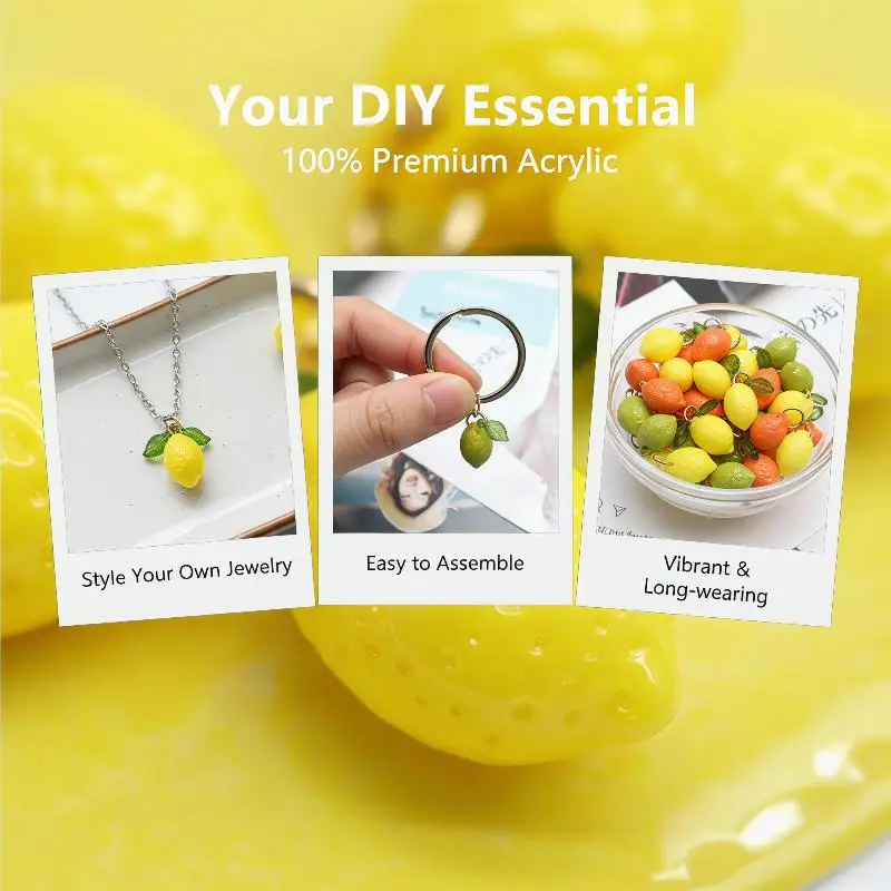 Small Clear Acrylic Lemon Charms Fruit DIY Pendants for Handmade Jewelry Bracelet Keychain Kids Craft Project Supplies