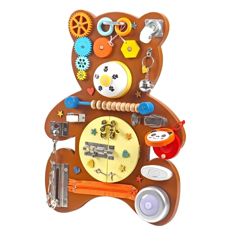 Wooden Montessori Materials for Toddlers Toys Activity Learning Busy Board Game Kids Baby Child Toy Gift BusyBoard Tank Bear Owl