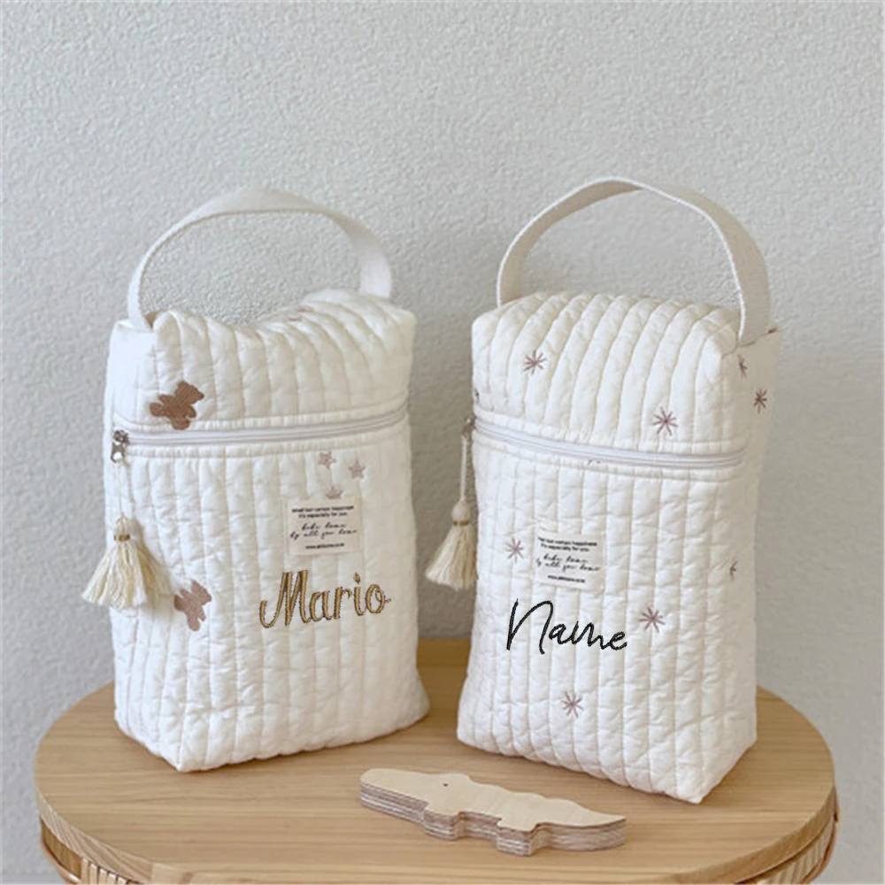 

Customized Name Mommy Bag Outgoing Light Baby Carriage Hanging Bag Multifunctional Embroidery Handheld Mother and Baby Bag