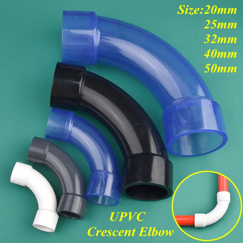 I.D20~50mm UPVC Crescent Big Elbow Aquarium Fish Tank Large Crescent Bend Large Arc 90° Elbow Garden Irrigation Water Pipe Joint