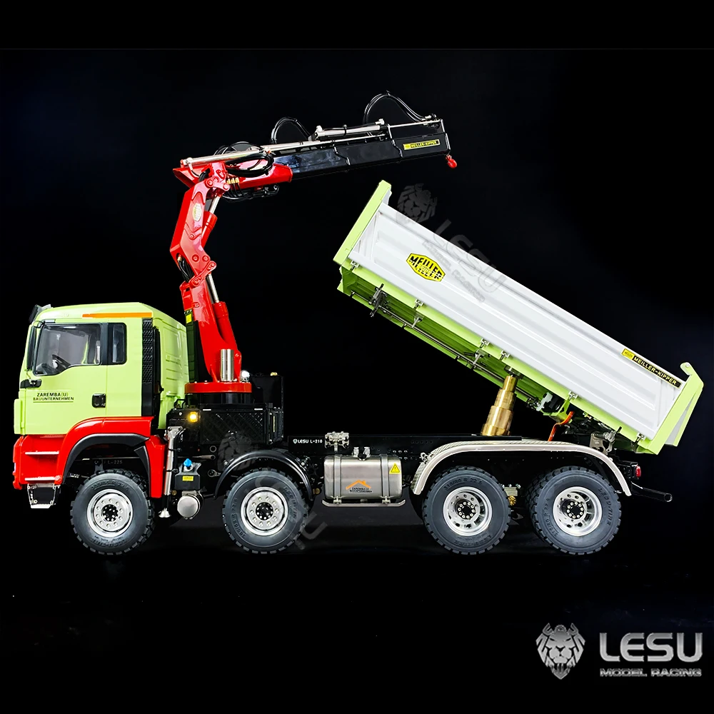 LESU1/14 Truck Crane Full Unloading Spray Paint Remote Control Model Metal Toy Hydraulic Three-Way Bucket