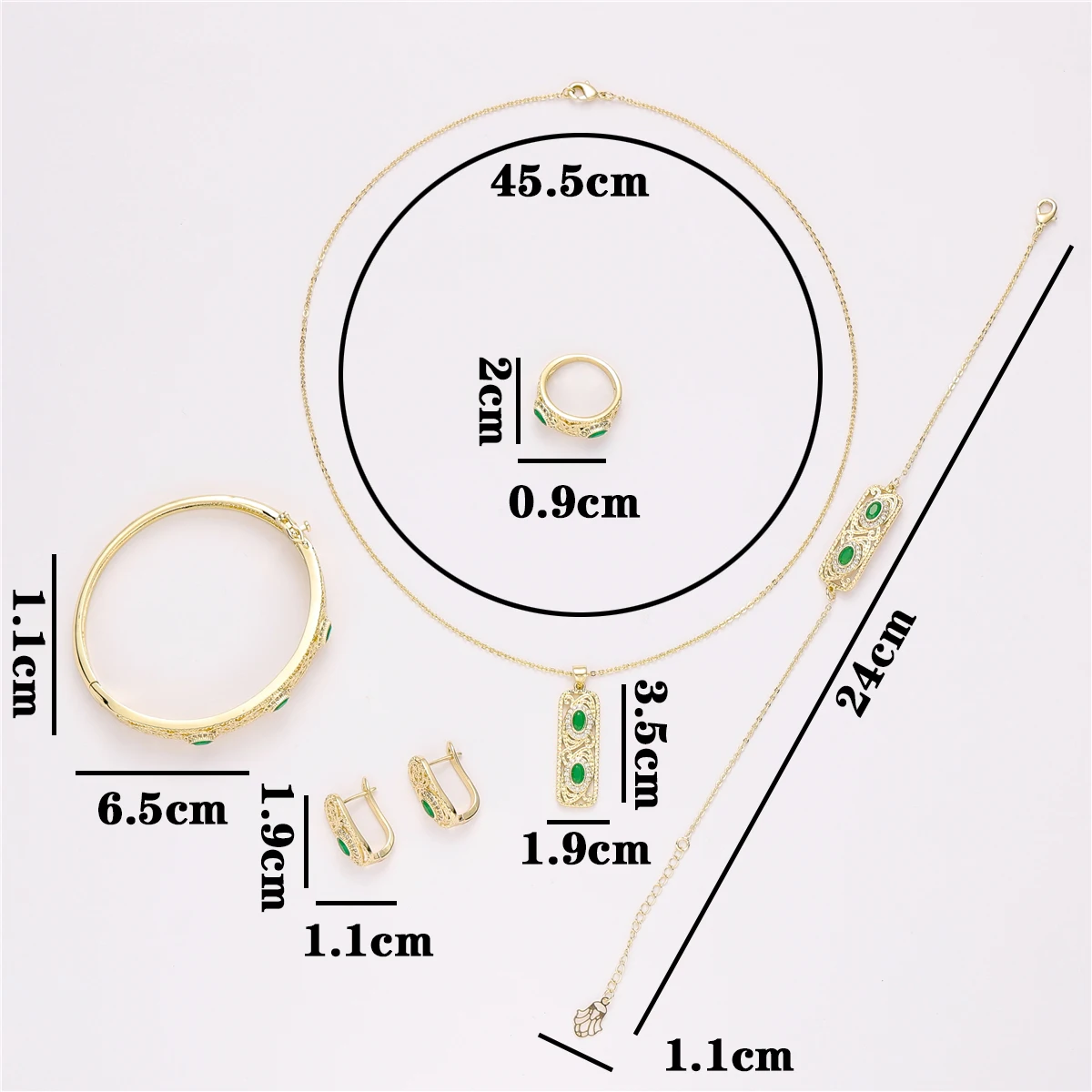 LUIZADA-Bijoux de Mariage Traditionnels pour Femme, Accessoire Élégant, Scintillant, en Pierre Verte, pour Collier, Bague, Boucle d'Oreille, Bracelet, 2022 3.7