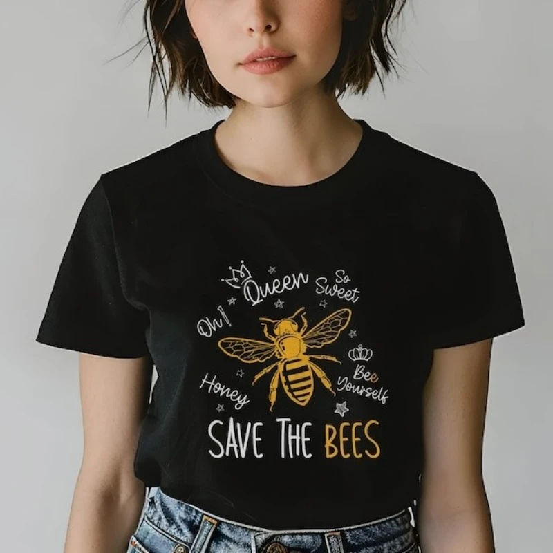 

Футболка Save The Bees унисекс в мягком стиле, одежда для любителей пчел, пара футболок с графическим рисунком и буквами, унисекс, обычный, с коротким рукавом, повседневный стиль