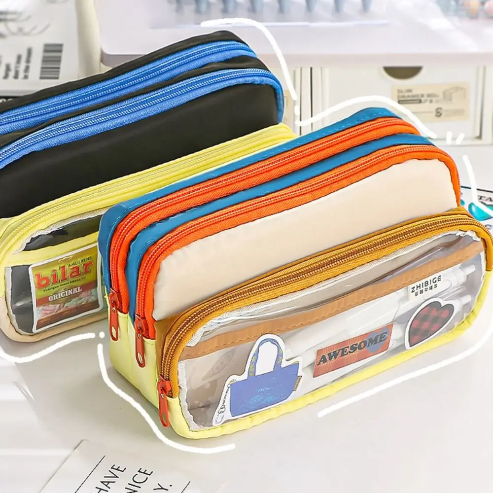 DIY Multi Layer Pencil Pouch Large Capacity Assorted Colors Pencil Storage Bag Dust Prevention Canvas Stationery Bag Kids