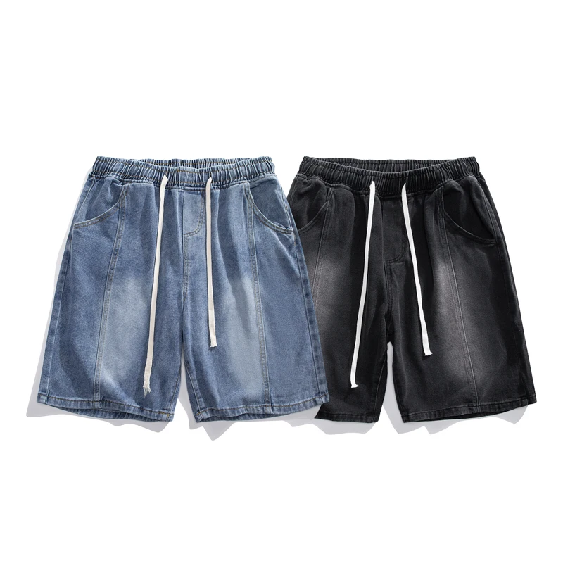 2024 Summer New Men\'s Baggy Straight Denim Shorts Korean Style Fashion Casual Loose Short Jeans Male Popular Streetwear